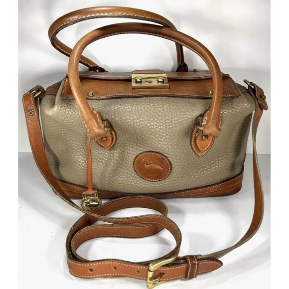 Dooney & Bourke Vintage Beige Leather Satchel Doctor Shoulder Bag- Distressed - Picture 1 of 12